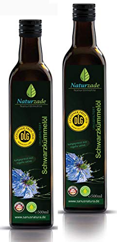 Naturzade Schwarzkümmelöl 1000ml Ungefiltert Glasflasche ( 2 x 500ml...