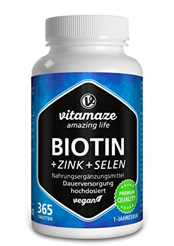 Biotin hochdosiert 10.000 mcg + Selen + Zink für Haarwuchs, Haut &...