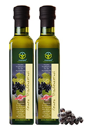 manako Traubenkernöl, raffiniert, 100% rein, 2 x 250 ml Glasflasche...