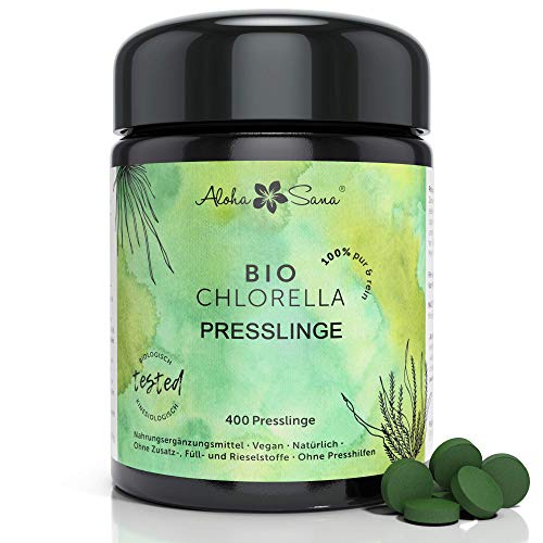 Aloha Sana | Chlorella BIO Presslinge im Ultraviolettglas | 400...