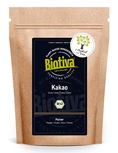 Biotiva Kakao Pulver Bio 1000g - 100% reines Kakaopulver stark entölt...