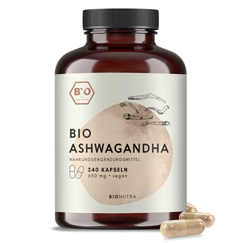 BIONUTRA® Ashwagandha Kapseln Bio (240 x 650 mg), hochdosiert,...