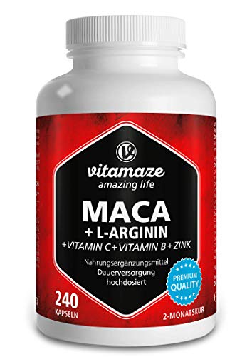 Maca Kapseln hochdosiert 4000 mg + L-Arginin + Vitamine + Zink, 240...