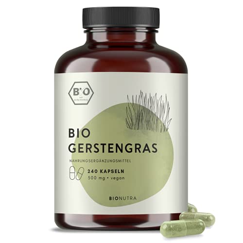 BIONUTRA® Gerstengras Kapseln Bio (240 x 500 mg), hochdosiert,...