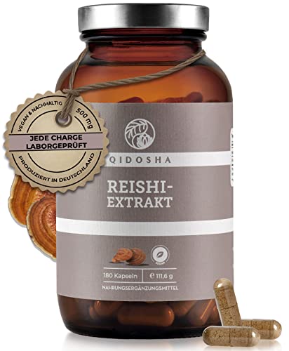 QIDOSHA® Reishi Extrakt Kapseln hochdosiert, 180 Kapseln im Glas, 500...