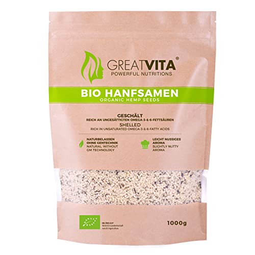 GreatVita Bio Hanfsamen, geschält, 1000g natürliches Protein,...