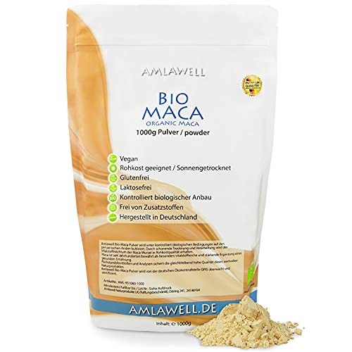 AMLAWELL Bio Maca Pulver - 1000 g Macapulver mit wertvollen...