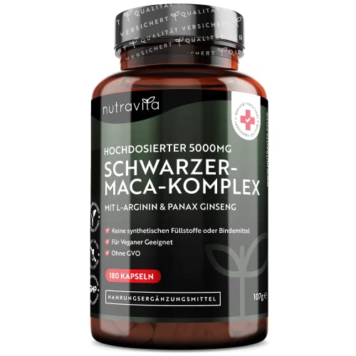 Maca Kapseln schwarz - Hochdosiert mit 5000mg - 180 vegane Kapseln -...