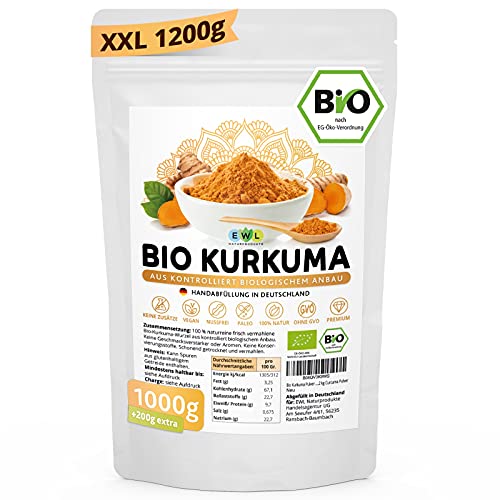 EWL Naturprodukte Bio Kurkuma Pulver 1200g extra XXL Bio-Vorteilspack...