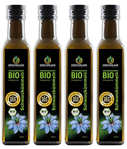 Kräuterland - Bio Schwarzkümmelöl gefiltert 1000ml (4x250ml) - 100%...