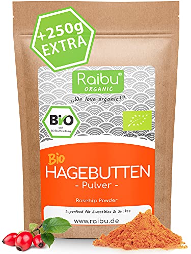 RAIBU® Hagebuttenpulver BIO 1kg + 250g extra I Hagebutten Pulver in...