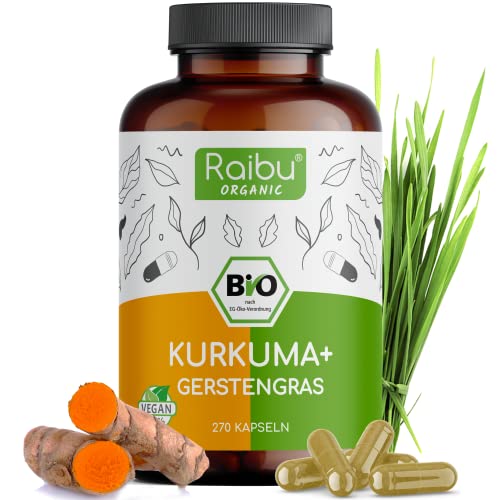 Raibu® Kurkuma Gerstengras Kapseln Bio (270 Kapseln x 650 mg) Vegan -...