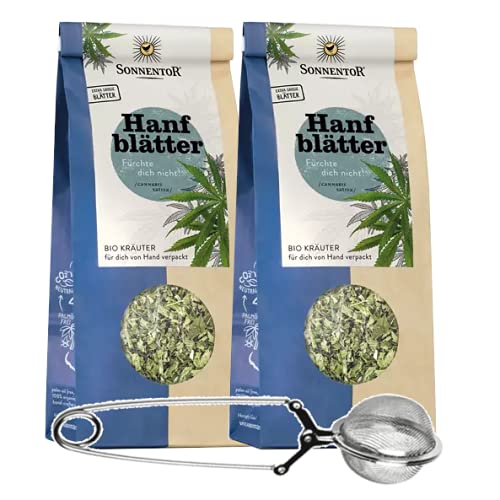 Sonnentor Bio-Hanftee-Set: 2x Hanfblätter lose bio (40 g) + Teezange...