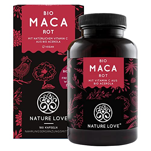 NATURE LOVE® Bio Maca - 180 Kapseln - 3000 mg Bio Maca rot pro...